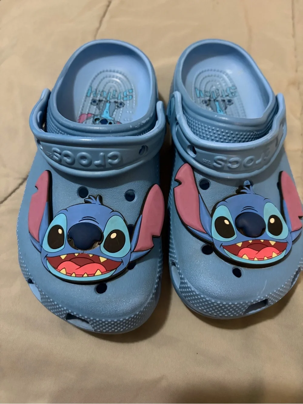 CROCS Kids Light Blue Stitch Clogs with Pink Ear Accents